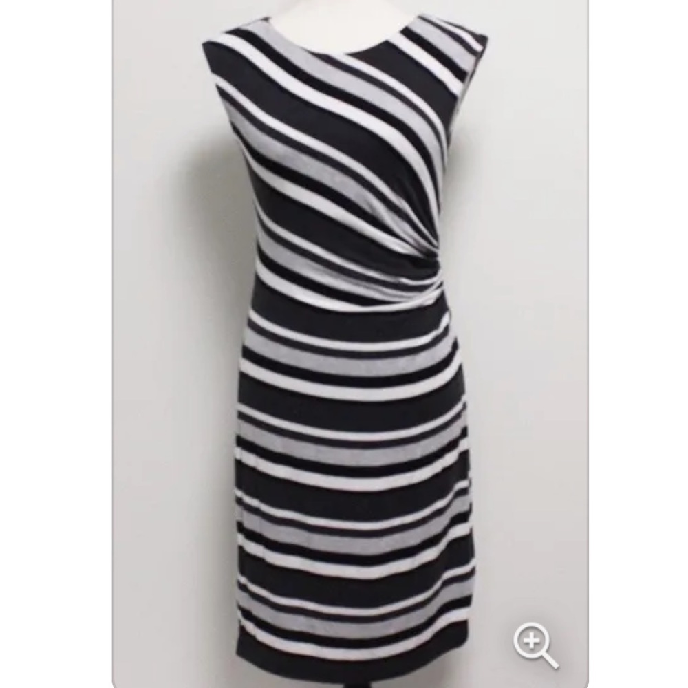 Loft Gray Ivory Cream Diagonal Stripe Dress